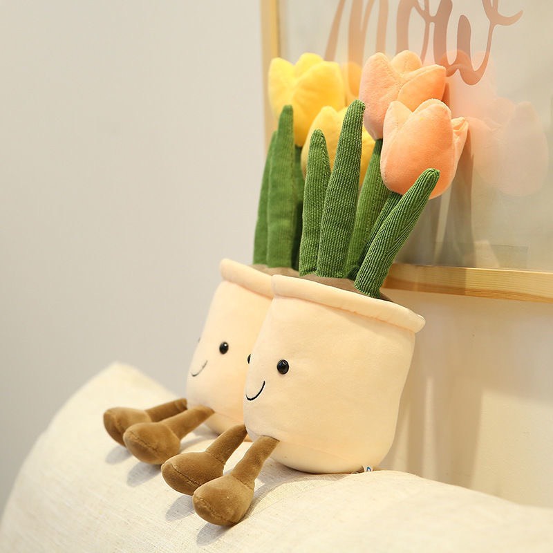 Chậu Hoa Tulip Nhồi Bông Dễ Thương Decor Bàn Làm Việc Văn Phòng - Quà Tặng Sinh Nhật Cho Bé