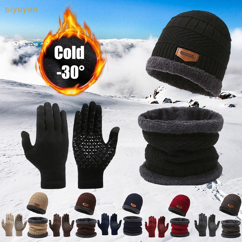 Set 3 Món Nón Len + Găng Tay + Khăn Choàng Cổ + Găng Tay + Găng Tay Giữ Ấm Mùa Đông Dày Dặn Chống Gió Cho Nam Khi Chạy Bộ / Đạp Xe Thể Thao vn
