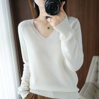 Áo Len Cổ Chữ V Nữ Dài Tay Mỏng Đáy Áo Sơ Mi 2023 Rộng Thường Ngày Màu Trơn Áo Thun Phù Hợp Với Hàng Đầu