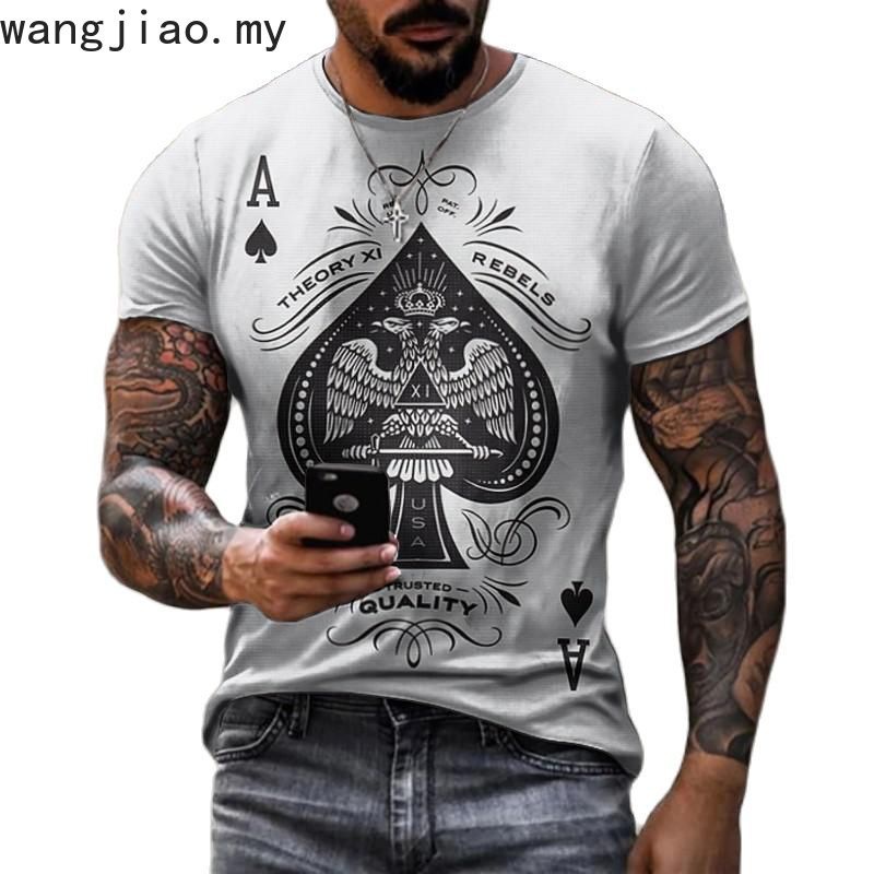 Áo Thun Tay Ngắn Cổ Tròn Dáng Rộng In Hình Lá Bài poker 3d Độc Đáo Thời Trang Mùa Hè Cho Nam