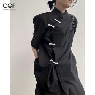 Chaogongfang Áo Sơ Mi Ngắn Tay Cổ Vuông Phong Cách Trung Hoa Giản Dị