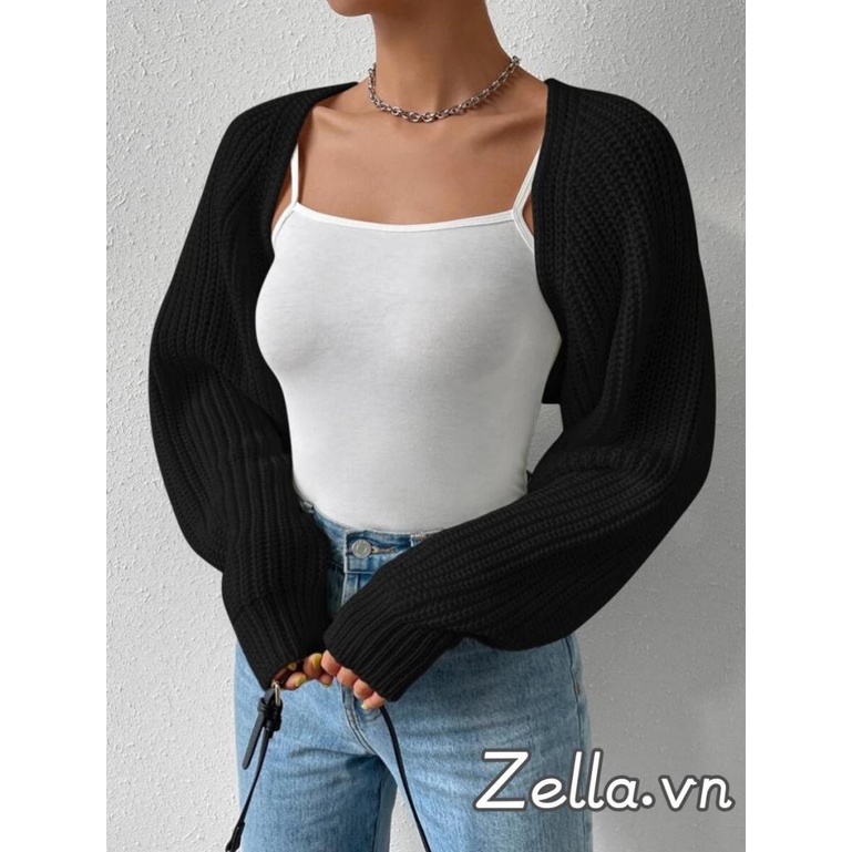 Áo len Cardigan crop phía trước mở rộng dành cho nữ dài tay màu trơn có gân đan nhún vai Áo len Bolero Áo dạo phố
