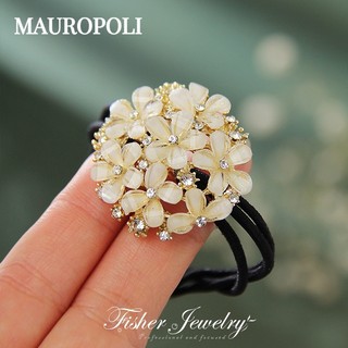 Mauropoli [Sẵn sàng] Dây buộc tóc kiểu Pháp cổ điển, hoa đính đá, buộc đuôi ngựa, dây cao su, phụ kiện nữ