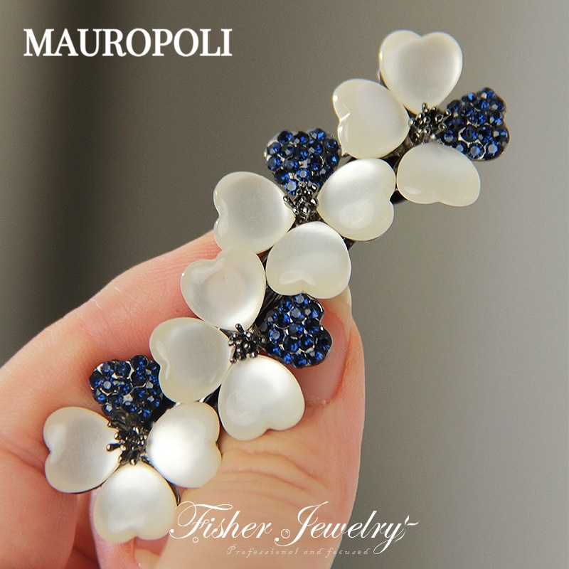 Mauropoli Kẹp tóc nửa dây buộc phong cách Hàn Quốc, lò xo giả mắt mèo màu đen, thiết kế cỏ bốn lá, thanh lịch