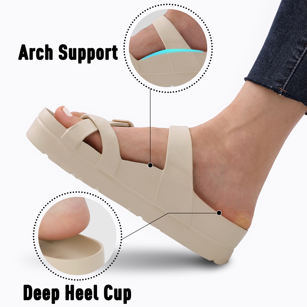 Comwarm Sandal Đế Xuồng EVA Có Khóa Vòm Điều Chỉnh Được Thời Trang Dành Cho Bạn Nữ Đi Biển Ngoài Trời