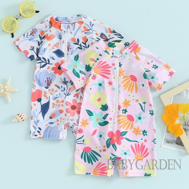 Bộ Đồ Bơi Tay Ngắn Có Khóa Kéo In Hoa Dành Cho Bé Gái 3 Tháng-3 Tuổi