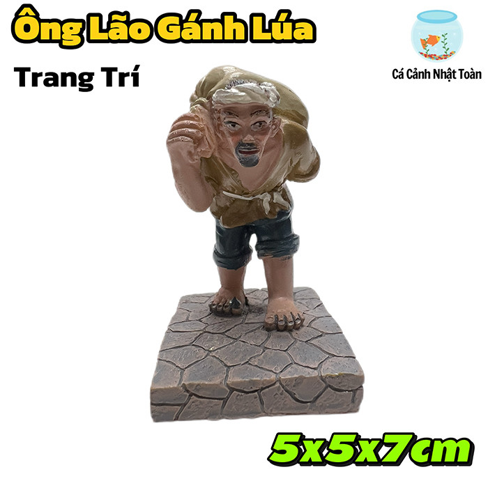 Ông Lão Gánh Lúa Trang Trí Bể Cá Cảnh, Tiểu Cảnh, Hòn Non Bộ (5x5x7cm)