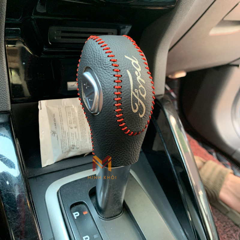 Bọc da cần số và phanh tay xe Ford Ecosport, Forcus, Fiesta (AT) da bò nhập khẩu, khâu thủ công