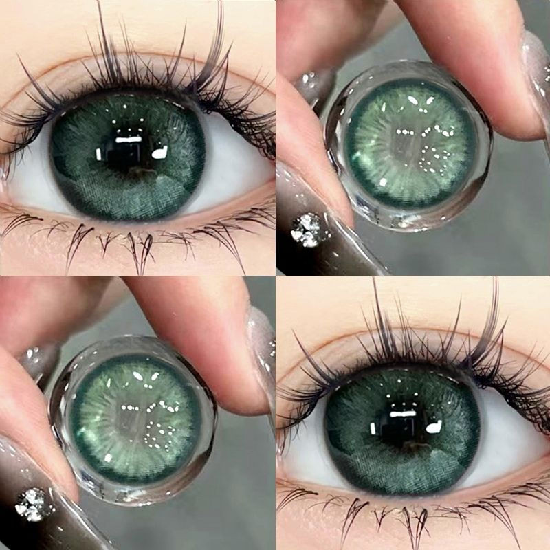 Set 2 Kính Áp Tròng Màu Đen contact lenses 0 ~ -8.00 black len 14.2mm lens cận lens nâu bean black 62