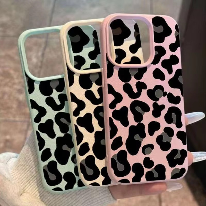 Ốp Điện Thoại Họa Tiết Lichee Họa Tiết Da Báo Đen Cho iPhone 16 15 14 13 12 11 Pro Max XR XS Max 15 16 Plus Vỏ Chống Sốc