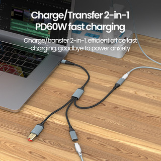 Bộ chia cáp HUB cổng kép 60W USB / Type C sang 3 OTG cho máy tính bảng Bộ chuyển đổi Android