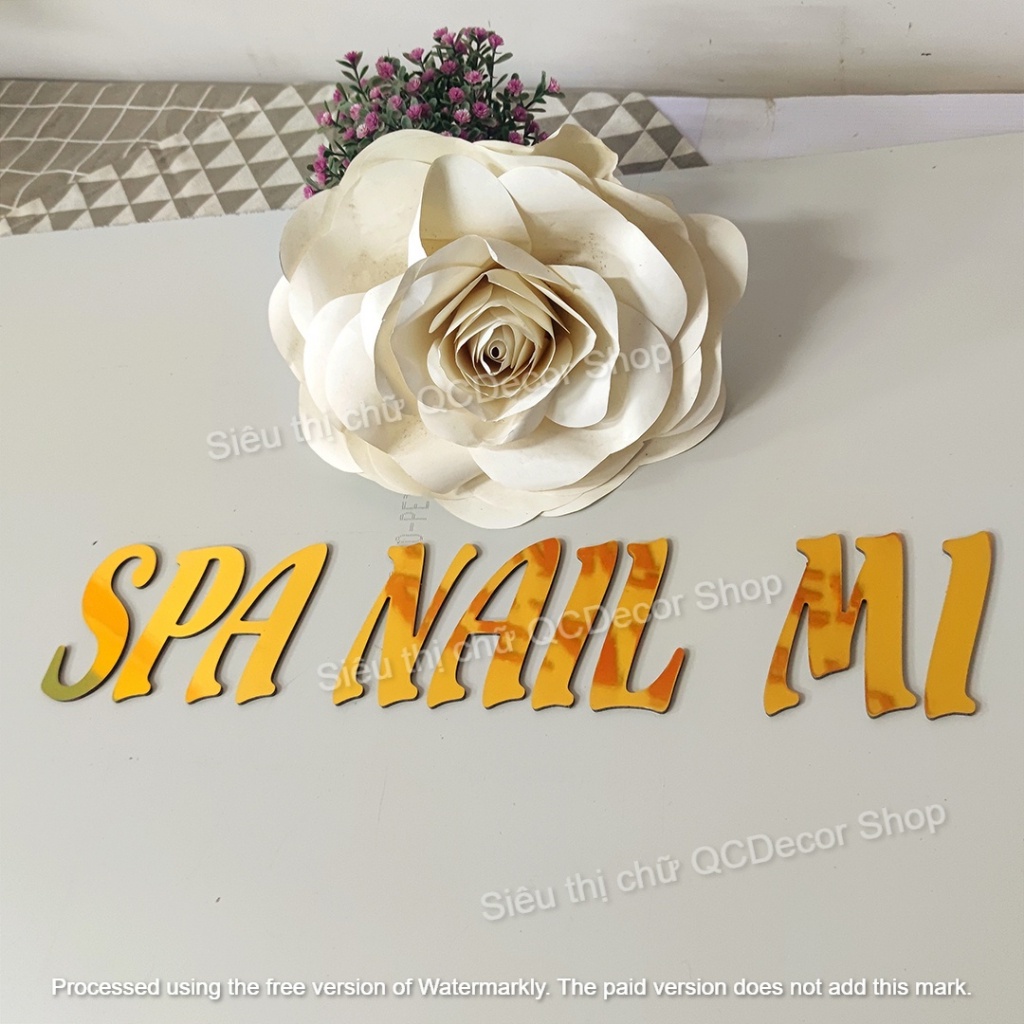 Cao 20cm, Chữ Alu Vàng Gương, dày 3mm, Flamenco, dán tường, biển quảng cáo Chotdonnaoo