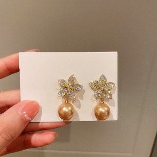 Bông Tai Hình Hoa Đính Ngọc Trai Giả Phong Cách Âu Mỹ Thời Trang