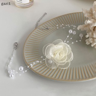 [Gzi1] Vòng Cổ choker Hoa Trà Đen Trắng Đính Ngọc Trai Lãng Mạn Cho Nữ