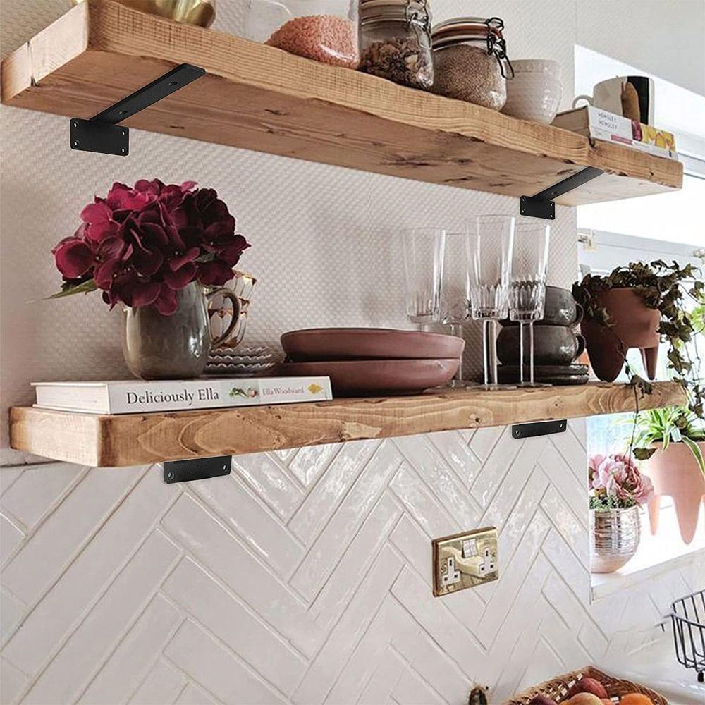 Giá đỡ kệ gang SEREIN, Giá đỡ kệ nổi treo tường hạng nặng, Phụ kiện Kệ treo tường kim loại phủ màu đen Hỗ trợ