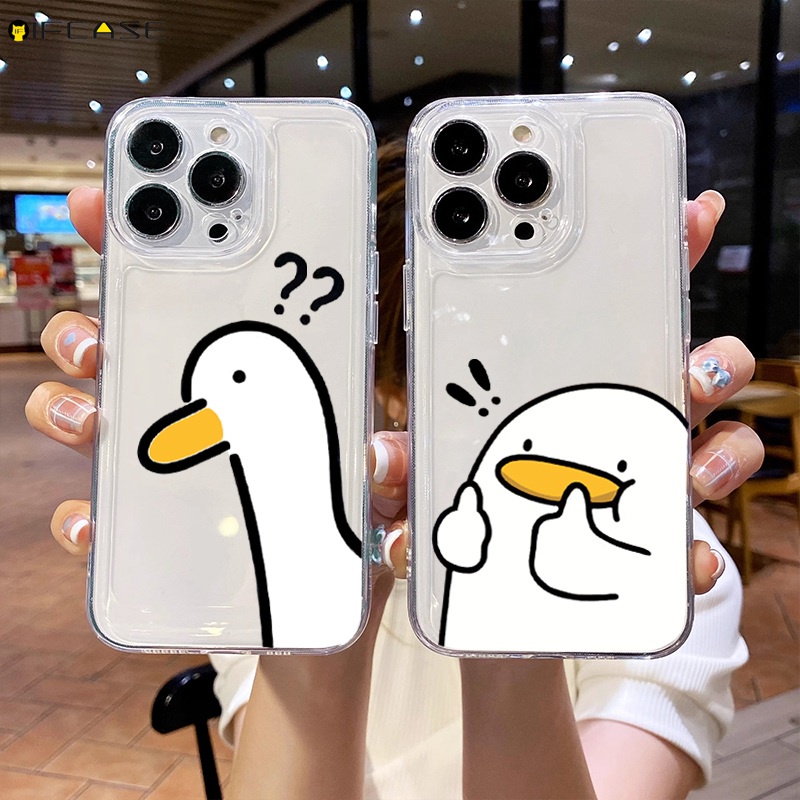 Tương Thích Cho iPhone 17 Air 16 16e 15 14 Plus 13 12 Mini Pro Max Ốp Điện Thoại Câu Hỏi Ngộ nghĩnh Đánh Dấu Vịt Hoạt Hình Dễ Thương Đơn Giản Trong Suốt Vỏ Mềm Ốp Lưng Ốp Lưng