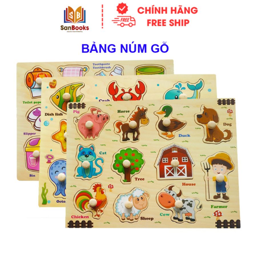 Ảnh Đồ Chơi - Bảng Ghép Hình Núm Gỗ Nhiều Chủ Đề Cho Bé - Sanbooks 1