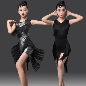 💕Chỗ💕 Trẻ Em Quần Áo Khiêu Vũ Latin Đen Không Tay Tua Cho Bé Gái 3 Đến 15 Tuổi Váy Khiêu Vũ Latin Xinh Xắn Trang Phục Biểu Diễn