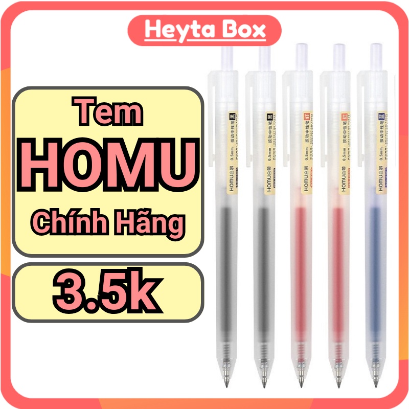 Bút Bi Mực Gel HOMU Thân Mờ Ngòi 0.5mm 3 Màu Xanh Đen Đỏ Viết Trơn Ra ...