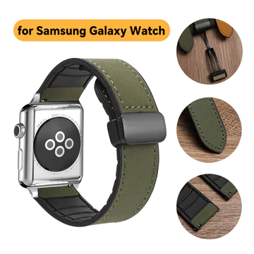 20mm 22mm Khóa Từ Da + Dây Đeo Đồng Hồ Silicon Cho Samsung Galaxy Watch 6 5 Pro Cho Đồng Hồ Thông Minh Dây Đeo Đồng Hồ Đa Năng Cho Nam Nữ Dây Đồng Hồ Thông Thường