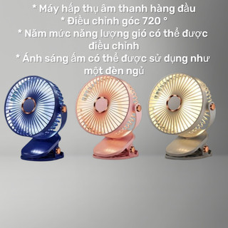 Quạt Kẹp Sạc USB 5 mức độ gió, Máy Tính Để Bàn Quạt, Sạc Type C + Có đèn, 1200 MHA Và 240 MHA