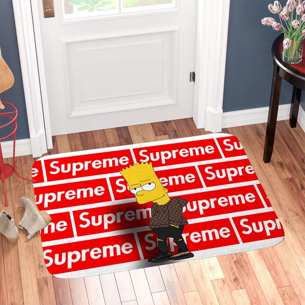 Thảm lót cửa chùi chân Chống Trượt Hình logo supreme Kích Thước 60x40cm