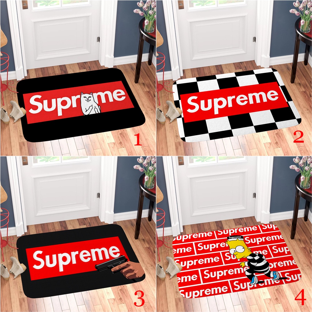 Thảm lót cửa chùi chân Chống Trượt Hình logo supreme Kích Thước 60x40cm