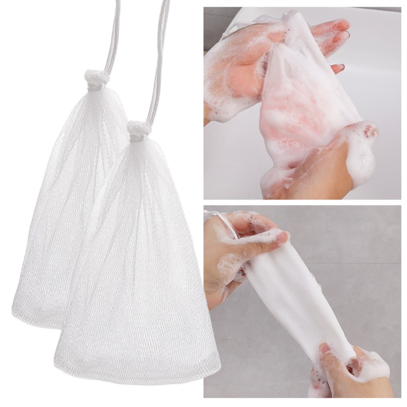 [Fatured] Túi Lưới Dây Rút Đựng Xà Phòng / Túi Tạo Bọt Màu Trắng Lớn Có Thể Treo / Giá Đỡ Xà Phòng Tắm / Rửa Mặt Tẩy Tế Bào Chết Cho Nhà Tắm / Du Lịch