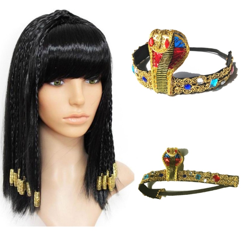 Dassbsug Unisex Co Giãn Ai Cập Băng Đô Cosplay Cleopatra Carnivals Rave Đảng Băng Đô Quấn Tóc