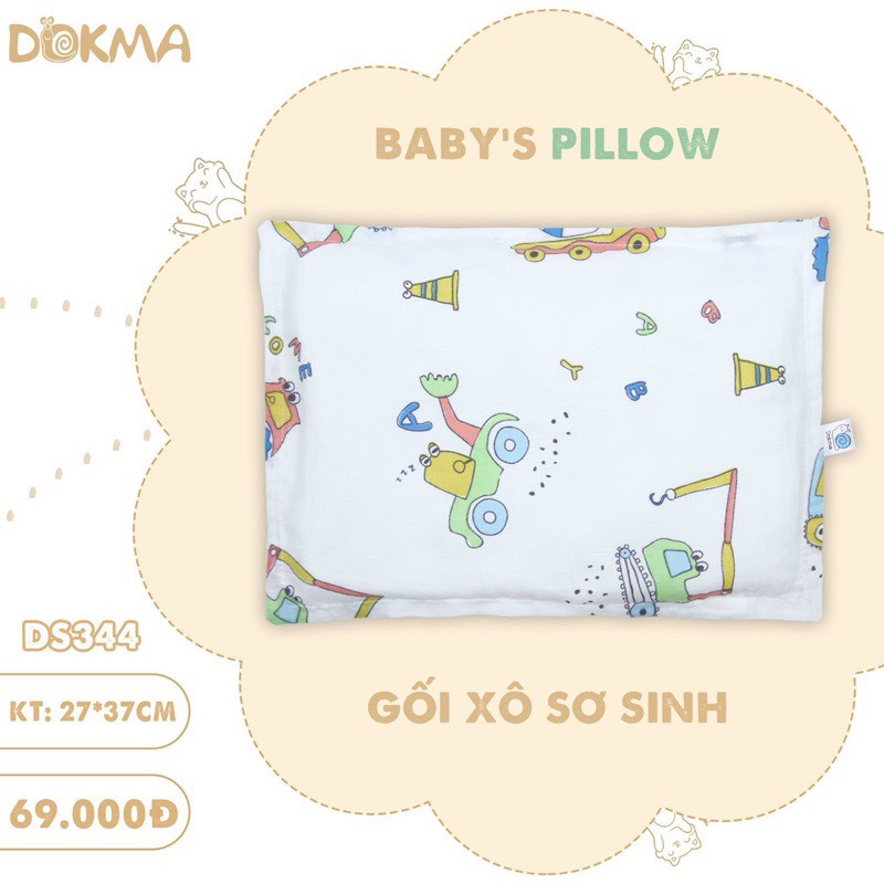 Gối Xô Sơ Sinh DOKMA, Kháng Khuẩn, Mềm Mại, Thấm Hút Mồ Hôi Cho Bé Mã DS344, Gối Bông Lõm Mã DS254