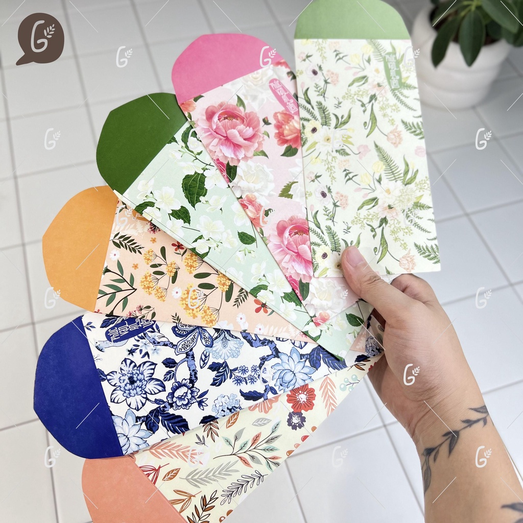 SET GX004 - Bao lì xì cao cấp của Gác Xép họa tiết hoa văn chất liệu Kraft nhật nhập khẩu Tết 2025