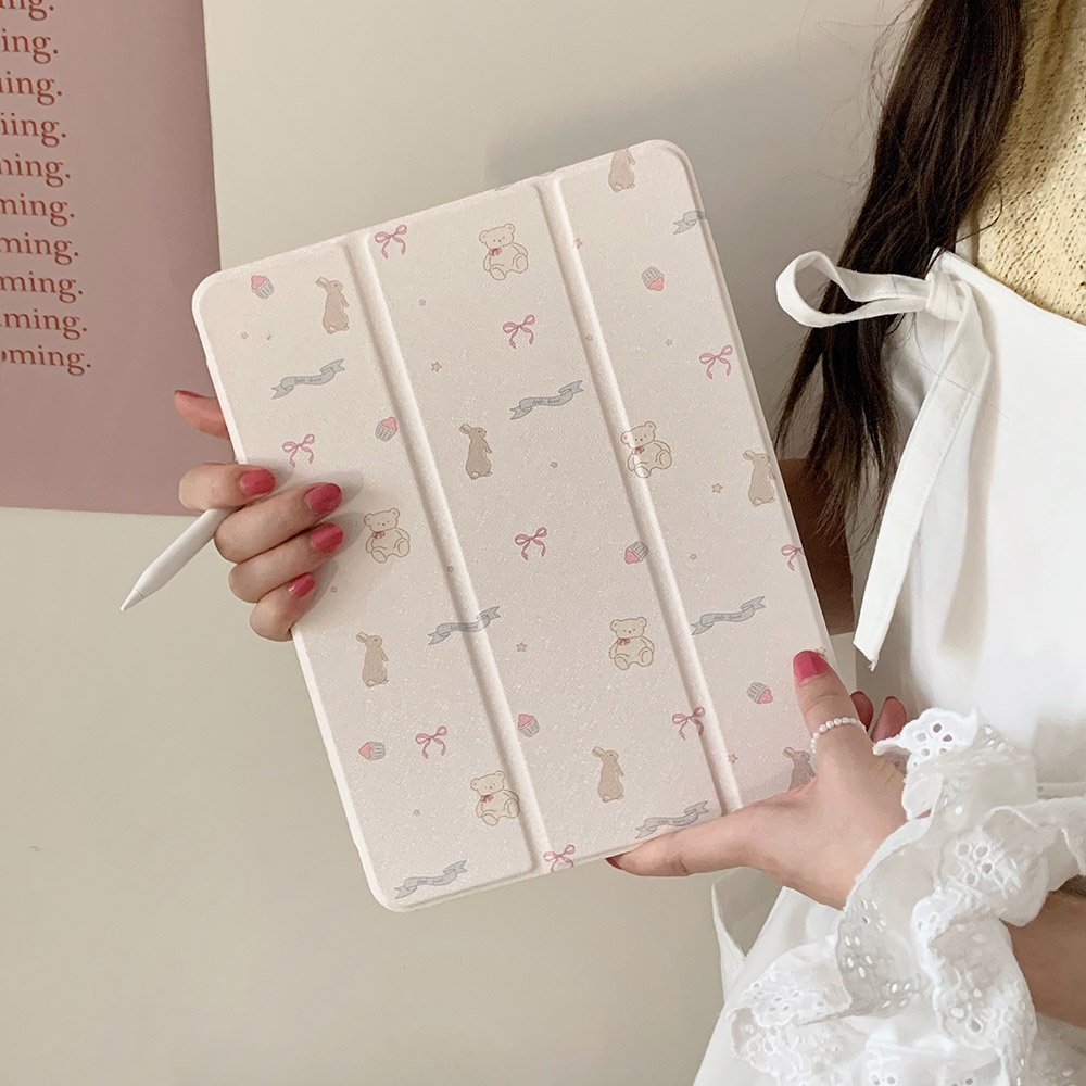 Vỏ Gương Acrylic Cứng Tương Thích Với IPad Mini6 IPad5 6 7 8 9 Air11 Air13 Air2 Air3 Air4 Air5 10.9 "Pro10.5 Pro11 Pro13 2024 Pro12,9 2018 Vỏ Da Họa Tiết Thỏ Gấu