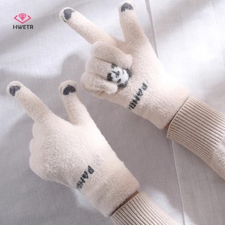 Găng tay cảm ứng HWETR len dệt kim giữ ấm cho nữ