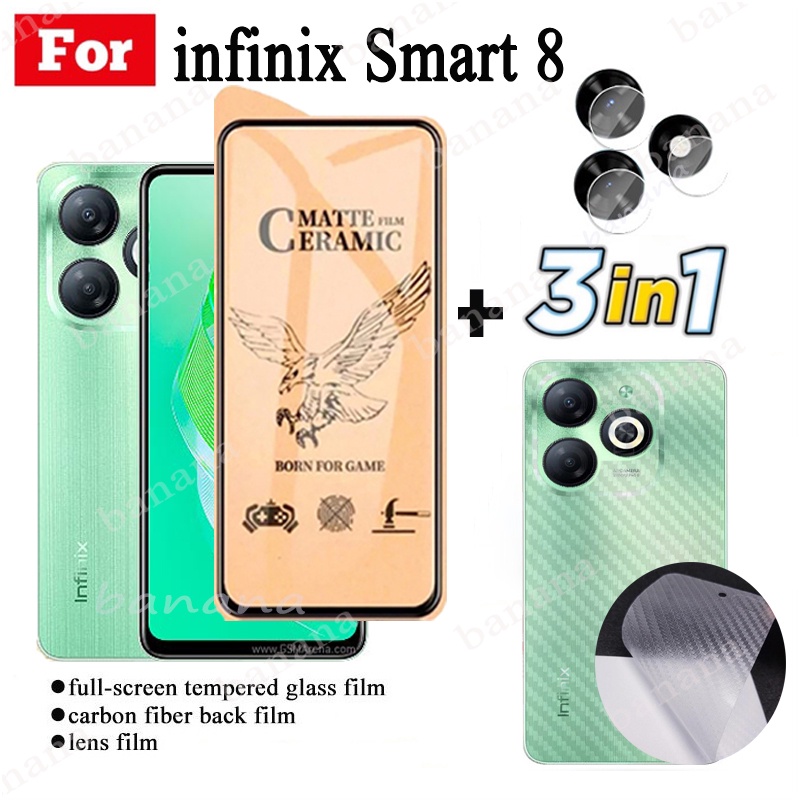 Kính cường lực gốm 3 TRONG 1 Infinix Smart 8 cho ống kính máy ảnh Smart8 Kính bảo vệ màn hình và phim mặt sau