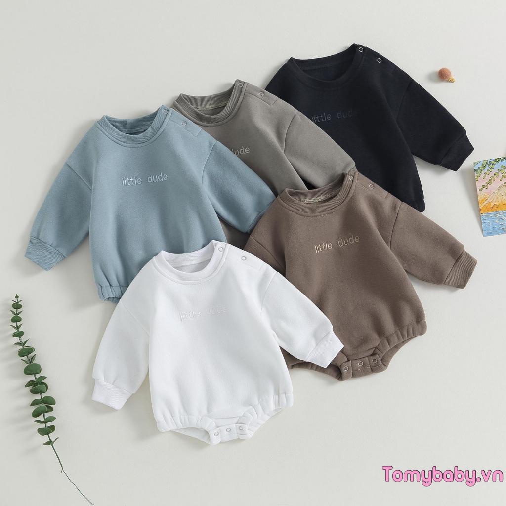 Bé Trai Áo Liền Quần Thời Trang Dài Tay Cổ Tròn Thêu Chữ Sơ Sinh Body