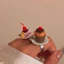 Nhẫn Bánh Dâu DARON, Thìa Nĩa Bánh Mousse Nhẫn, Ngọt Mở Vintage Chunky Thạch Nhẫn Lớp Phủ