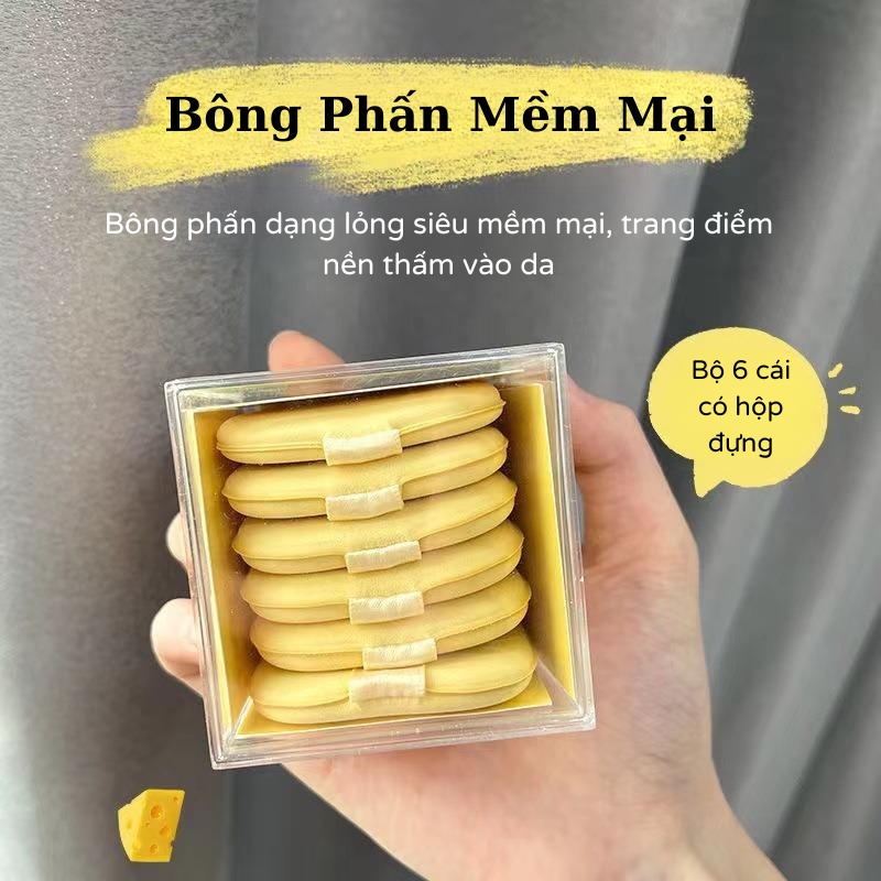 [Siêu Rẻ]Hộp 6 Bông Phấn Trang Điểm Cao Cấp Dạng Mềm Mướt Butter Daily Beauty Tools Large Round Caron Powder Puff