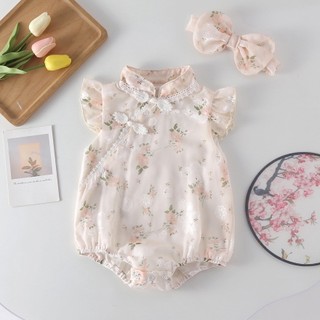 Bộ Áo Liền Quần Kiểu Sườn Xám Tay Ngắn Thời Trang Mùa Hè Xinh Xắn Cho Bé Gái