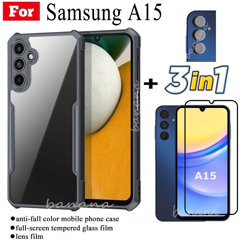 Ốp điện thoại di động chống rơi 3 TRONG 1 Samsung A15 cho Samsung A 15 A1 5 Phim kính cường lực + Phim ống kính