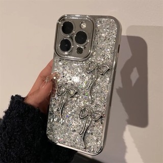 Ốp Điện Thoại Dẻo Mạ Điện Đính Nơ Sang Trọng Cho iPhone15 14 13 12 11 Pro Max