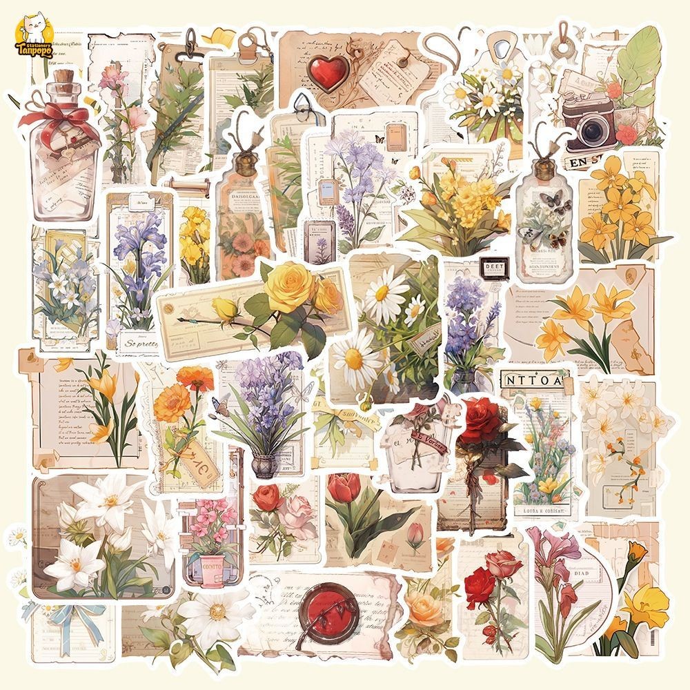 Set 10/20/50 cái sticker chống nước TEM HOA SẮC MÀU CỔ ĐIỂN THƯ CỎ ...