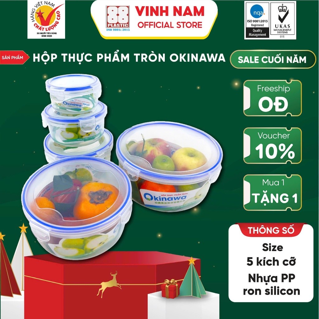 Hộp Thực Phẩm Tròn Okinawa Vinh Nam Plastic Đựng Rau Củ Quả Nhiều Kích Thước Mã 521 522 524 525