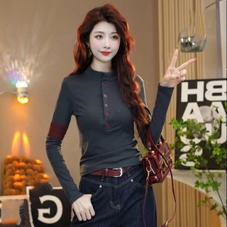 Lông Cừu Lót Cổ Cao Mỏng Lông Cừu Màu Sắc Tương Phản Nút Chui Đầu Thiết Kế Đáy Thu Đông Dài Tay Phong Cách Phương Tây