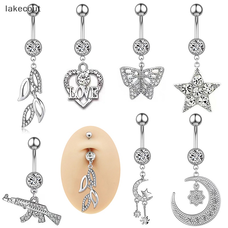 Lat Khuyên Rốn Bằng Thép Không Gỉ Hình Trái Tim Mặt Trăng Đính Đá zircon Lủng Lẳng Khuyên Rốn Cho Nữ hye