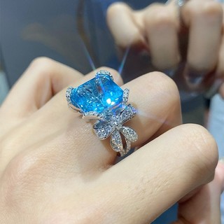 ♥ Nhẫn nữ Aquamarine Topaz Bow Full Diamond Ring