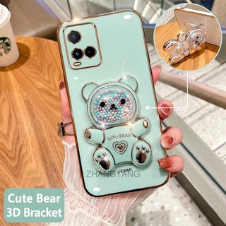 ốp lưng vivo y21 y21s y33s y21a y21t Ốp Điện Thoại tpu Dẻo Mạ Màu 3D In Hình Gấu Nhỏ Đáng Yêu Có Giá Đỡ Cho vivo y21 y21s y33s y21a y21t