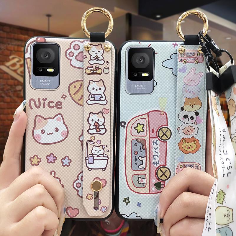 Wrist Strap Soft case Phone Case For TCL 405/406/408/T506S Phone Holder Silicone Lanyard Cute Anti-dust Shockproof Kickstand