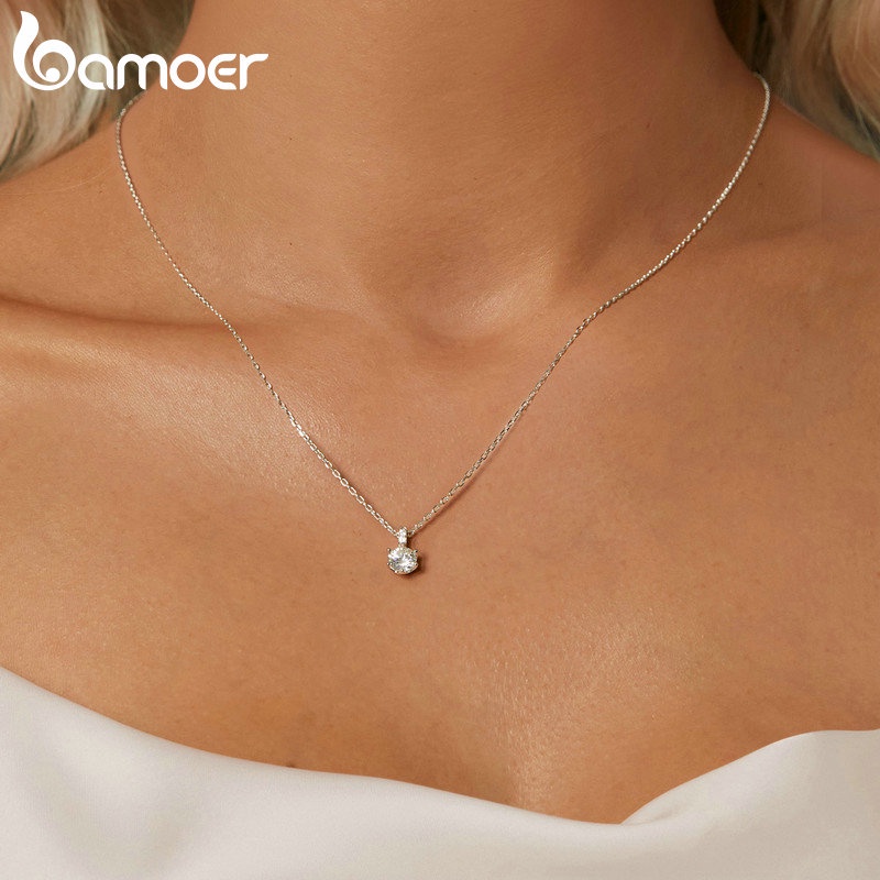 BAMOER Vòng cổ Bạc 0.5ct Lấp Lánh Thời Trang Cho Nữ 925 MSN025-S