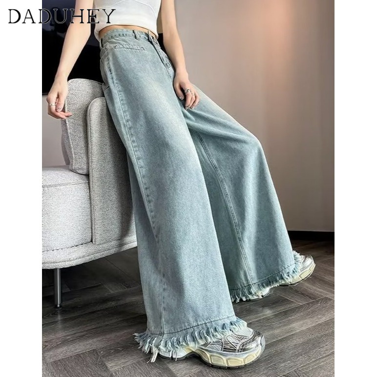 Ảnh Quần jean DADUHEY ống rộng lưng cao phong cách đường phố Mỹ cổ điển thời trang 3