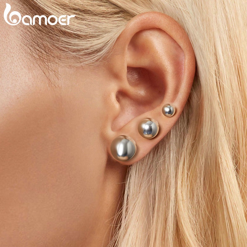 Bamoer Bông Tai Bạc sterling 925 Hình Cầu Thời Trang Cho Nữ